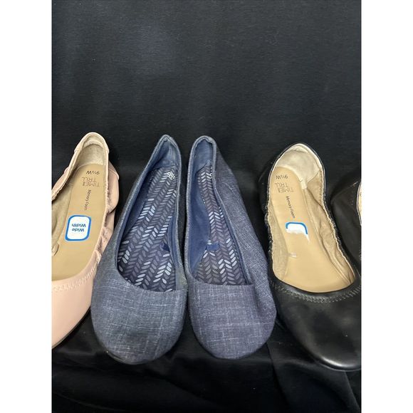 Lot 3 pr Woman's, Time and Tru, Usa size 9.5 flats. (Pre-Owned) Blue Black pink - Picture 3 of 16